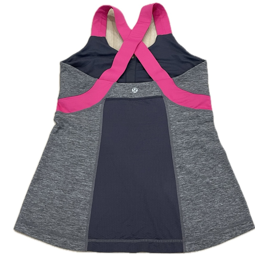 Sz.8-Lululemon Gray Pink Push Your Limits Tank Top Mesh Back - Picture 2 of 11